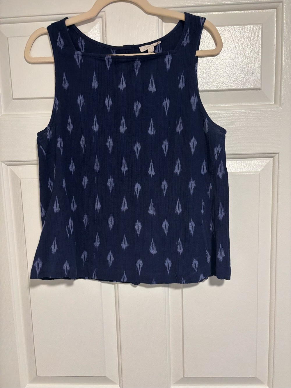 Eileen Fisher Navy Ikat-Print Sleeveless Tank